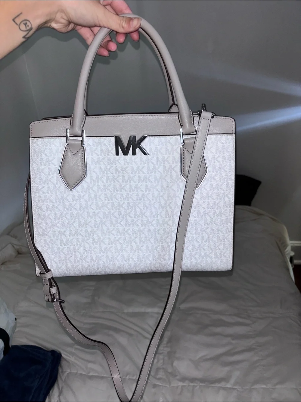 Michael Kors Gray and White Crossbody Satchel